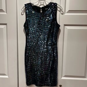 Crystal Doll Blue Sequin Sheath Mini Dress M UC